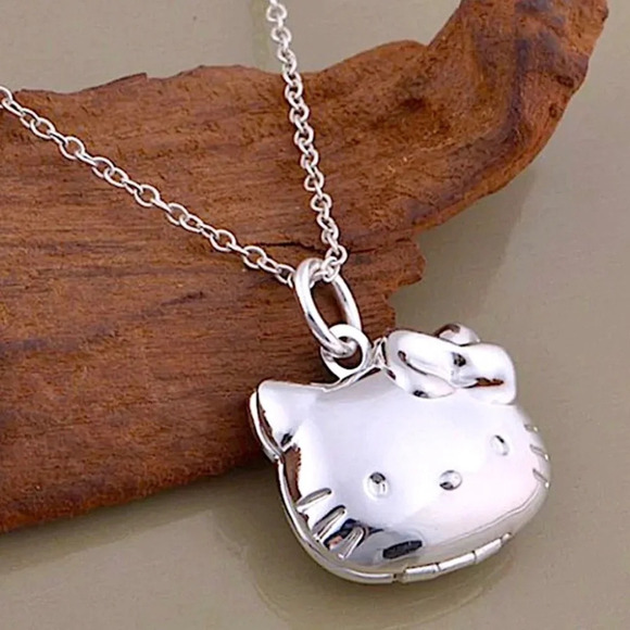 New Sterling Silver Hello Kitty Picture Locket Necklace Gift - Picture 3 of 9